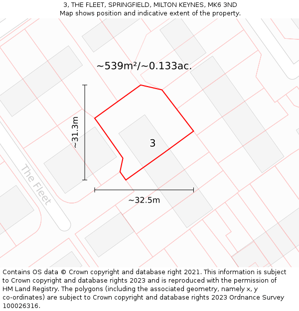 3, THE FLEET, SPRINGFIELD, MILTON KEYNES, MK6 3ND: Plot and title map