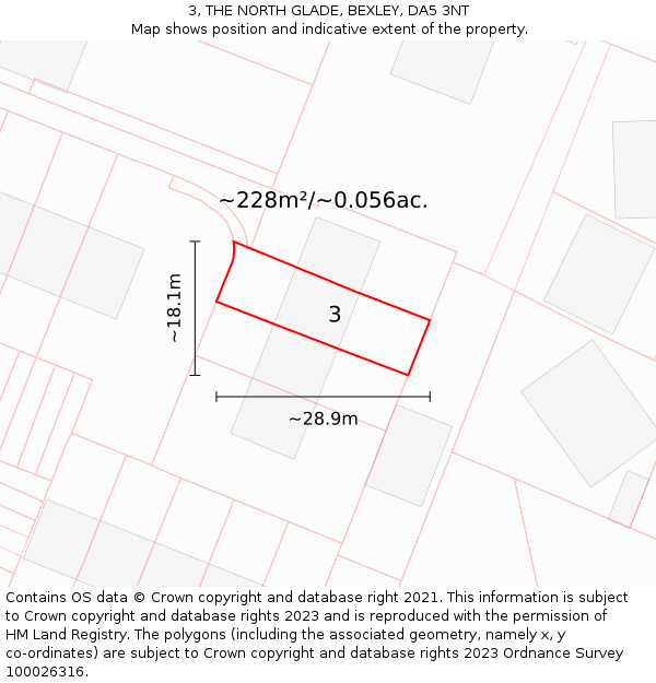 3, THE NORTH GLADE, BEXLEY, DA5 3NT: Plot and title map