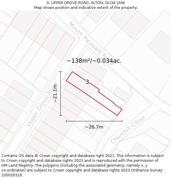 3, UPPER GROVE ROAD, ALTON, GU34 1NW: Plot and title map