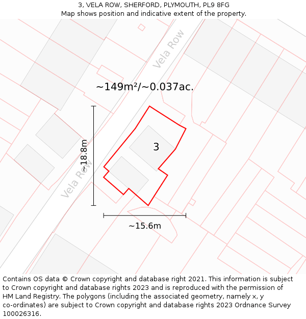 3, VELA ROW, SHERFORD, PLYMOUTH, PL9 8FG: Plot and title map
