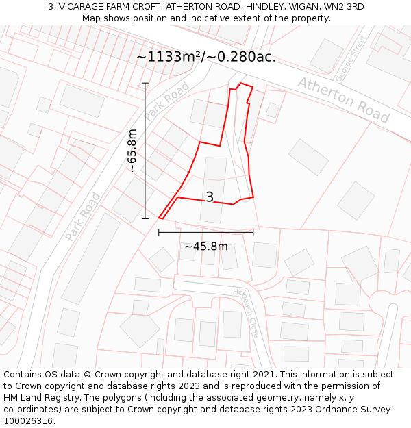 3, VICARAGE FARM CROFT, ATHERTON ROAD, HINDLEY, WIGAN, WN2 3RD: Plot and title map