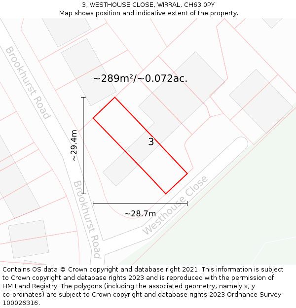 3, WESTHOUSE CLOSE, WIRRAL, CH63 0PY: Plot and title map