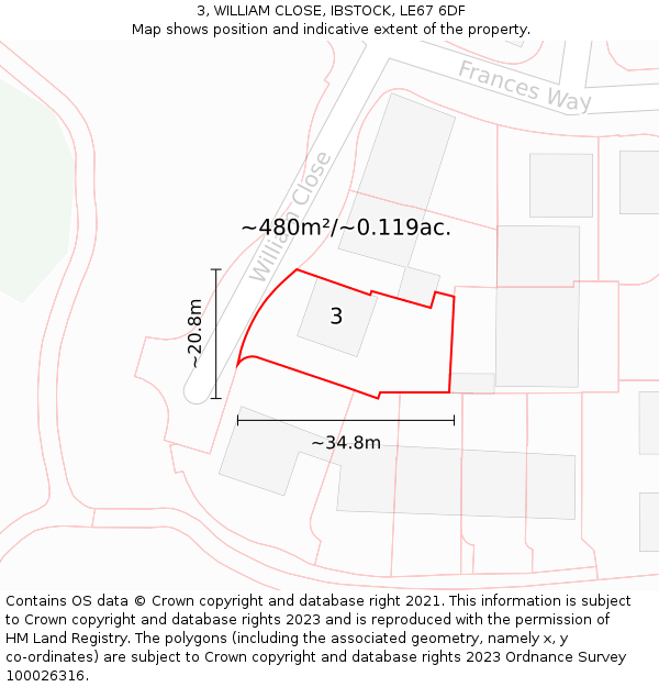 3, WILLIAM CLOSE, IBSTOCK, LE67 6DF: Plot and title map