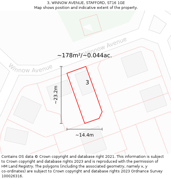 3, WINNOW AVENUE, STAFFORD, ST16 1GE: Plot and title map