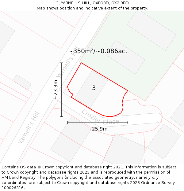 3, YARNELLS HILL, OXFORD, OX2 9BD: Plot and title map