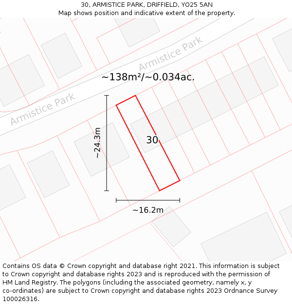 30, ARMISTICE PARK, DRIFFIELD, YO25 5AN: Plot and title map