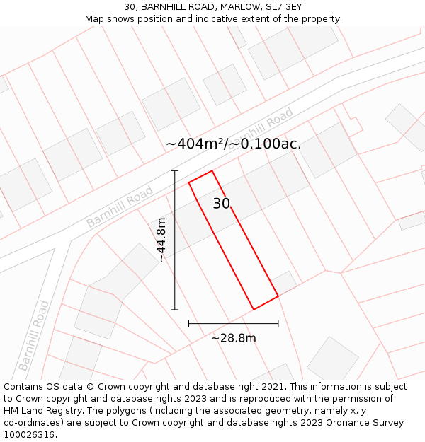 30, BARNHILL ROAD, MARLOW, SL7 3EY: Plot and title map