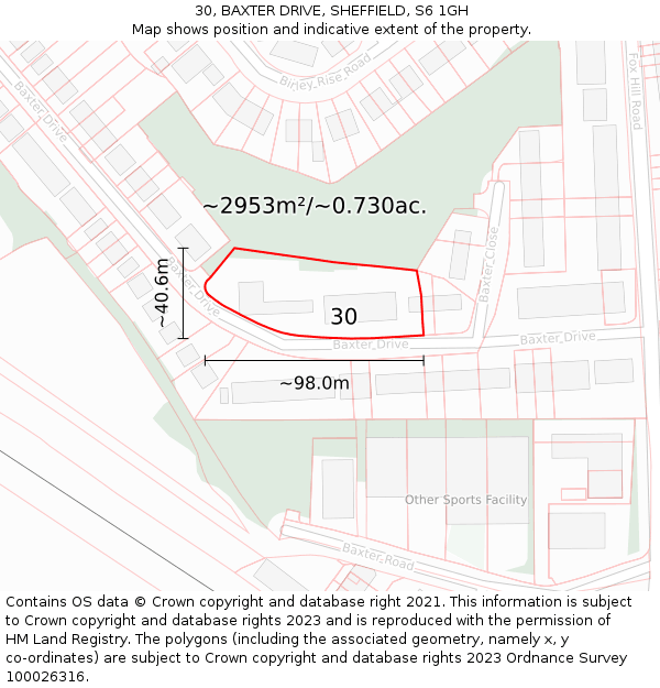 30, BAXTER DRIVE, SHEFFIELD, S6 1GH: Plot and title map