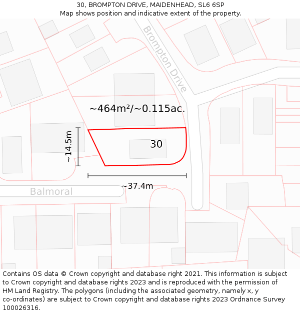 30, BROMPTON DRIVE, MAIDENHEAD, SL6 6SP: Plot and title map