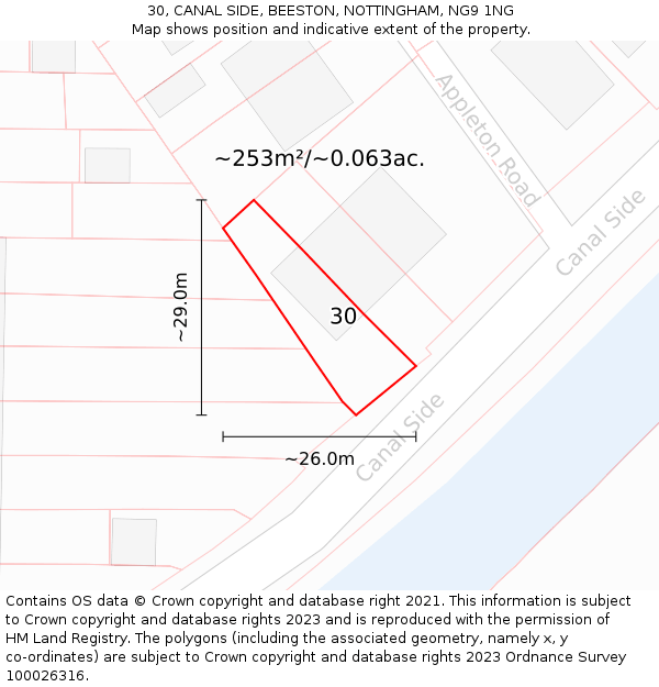30, CANAL SIDE, BEESTON, NOTTINGHAM, NG9 1NG: Plot and title map