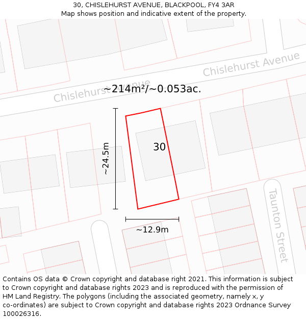 30, CHISLEHURST AVENUE, BLACKPOOL, FY4 3AR: Plot and title map