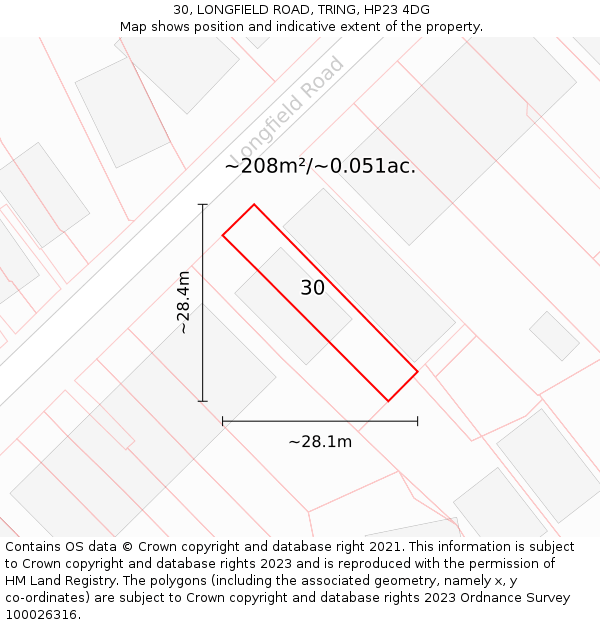 30, LONGFIELD ROAD, TRING, HP23 4DG: Plot and title map
