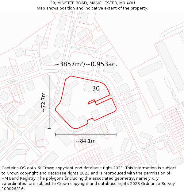 30, MINSTER ROAD, MANCHESTER, M9 4QH: Plot and title map