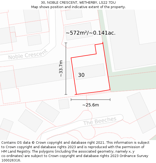 30, NOBLE CRESCENT, WETHERBY, LS22 7DU: Plot and title map