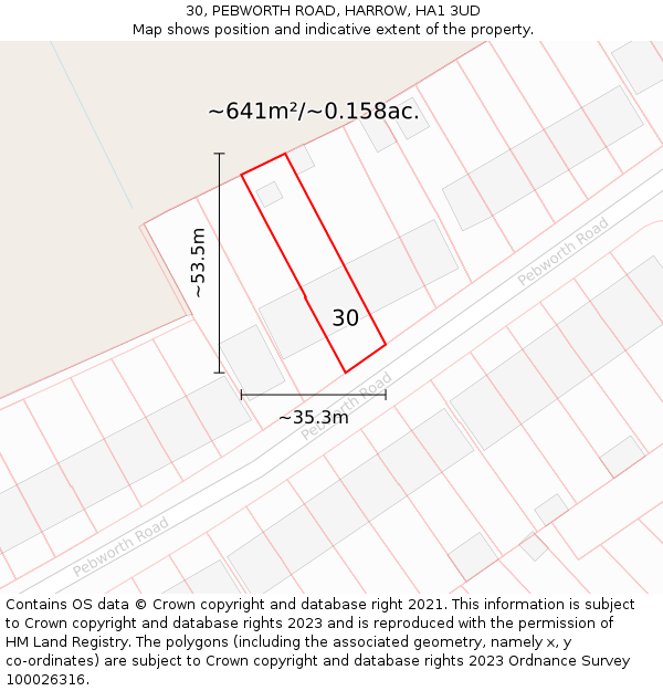 30, PEBWORTH ROAD, HARROW, HA1 3UD: Plot and title map