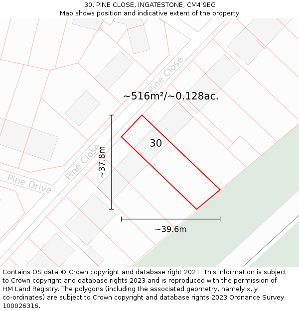 30, PINE CLOSE, INGATESTONE, CM4 9EG: Plot and title map