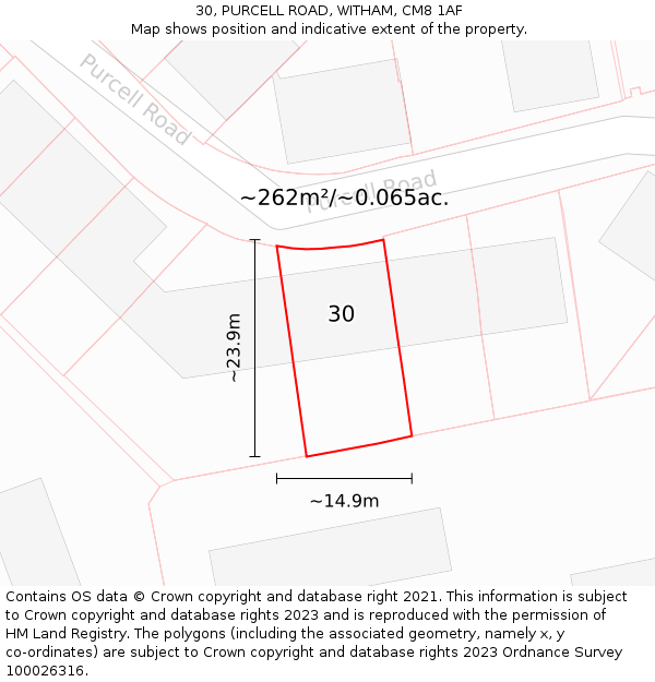30, PURCELL ROAD, WITHAM, CM8 1AF: Plot and title map