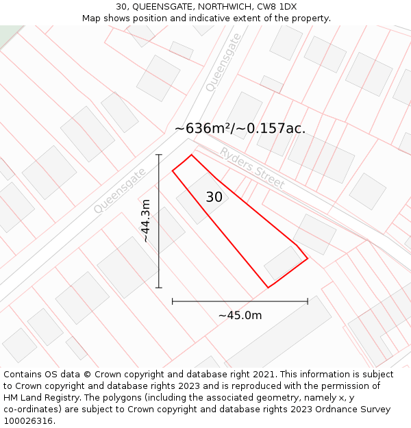 30, QUEENSGATE, NORTHWICH, CW8 1DX: Plot and title map