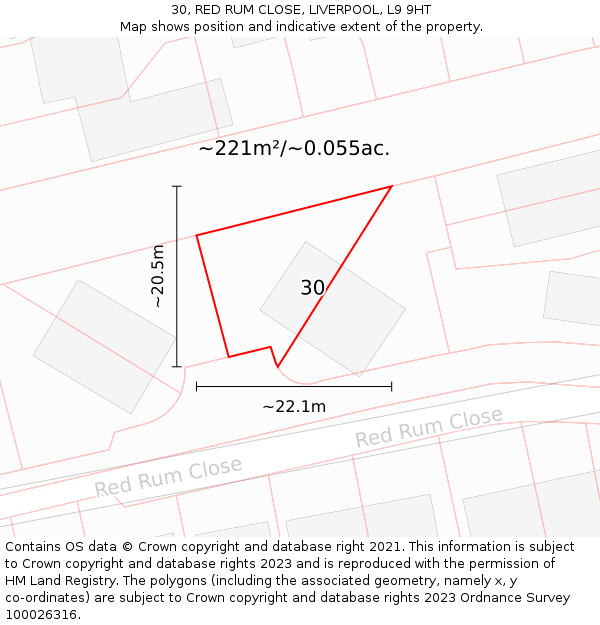 30, RED RUM CLOSE, LIVERPOOL, L9 9HT: Plot and title map