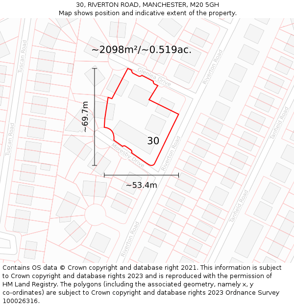 30, RIVERTON ROAD, MANCHESTER, M20 5GH: Plot and title map