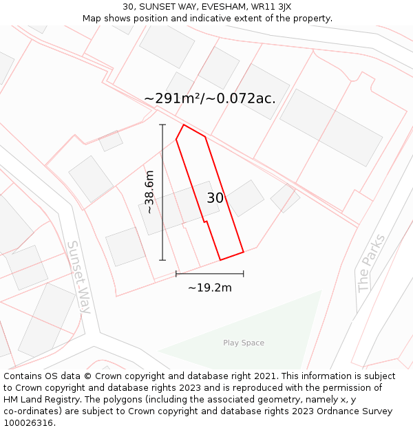 30, SUNSET WAY, EVESHAM, WR11 3JX: Plot and title map