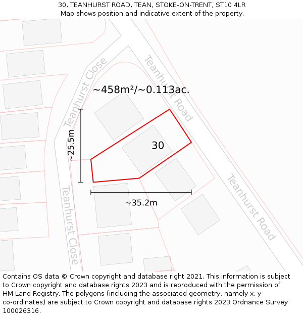 30, TEANHURST ROAD, TEAN, STOKE-ON-TRENT, ST10 4LR: Plot and title map