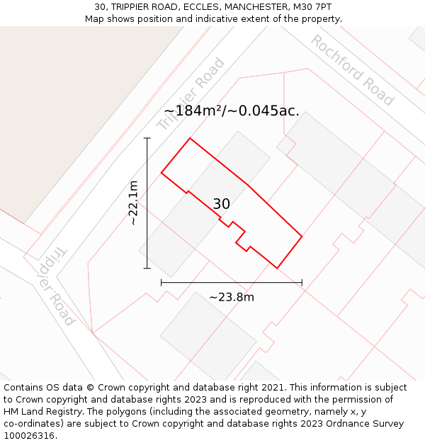 30, TRIPPIER ROAD, ECCLES, MANCHESTER, M30 7PT: Plot and title map