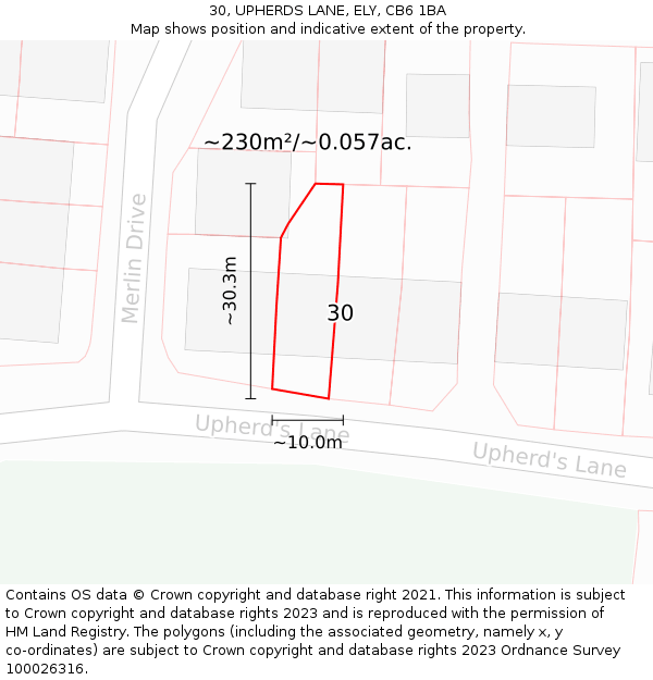 30, UPHERDS LANE, ELY, CB6 1BA: Plot and title map