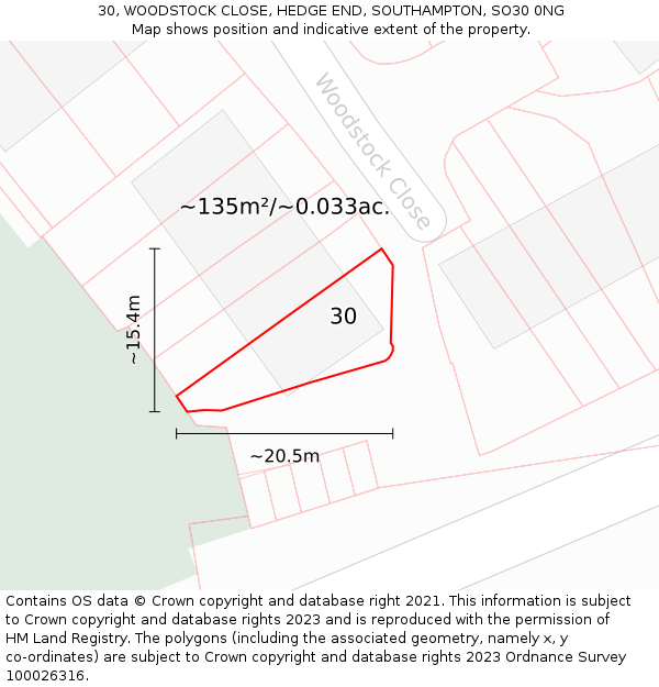 30, WOODSTOCK CLOSE, HEDGE END, SOUTHAMPTON, SO30 0NG: Plot and title map