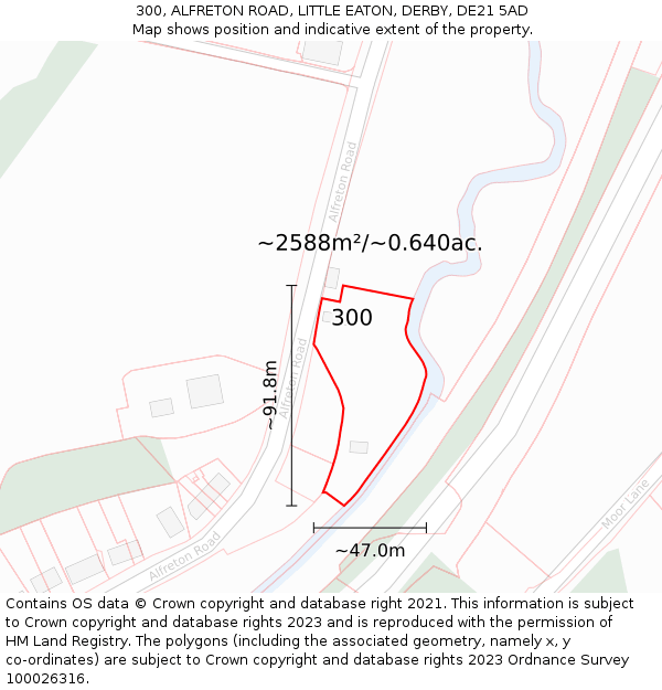 300, ALFRETON ROAD, LITTLE EATON, DERBY, DE21 5AD: Plot and title map