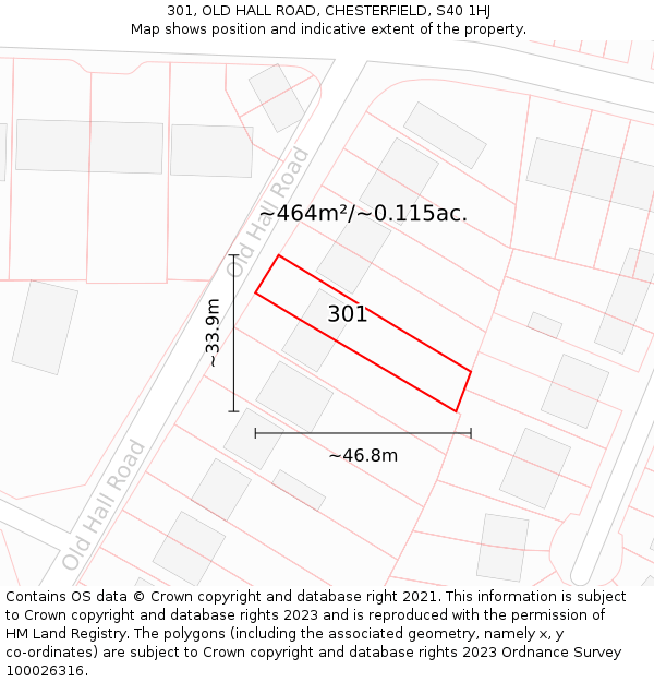 301, OLD HALL ROAD, CHESTERFIELD, S40 1HJ: Plot and title map