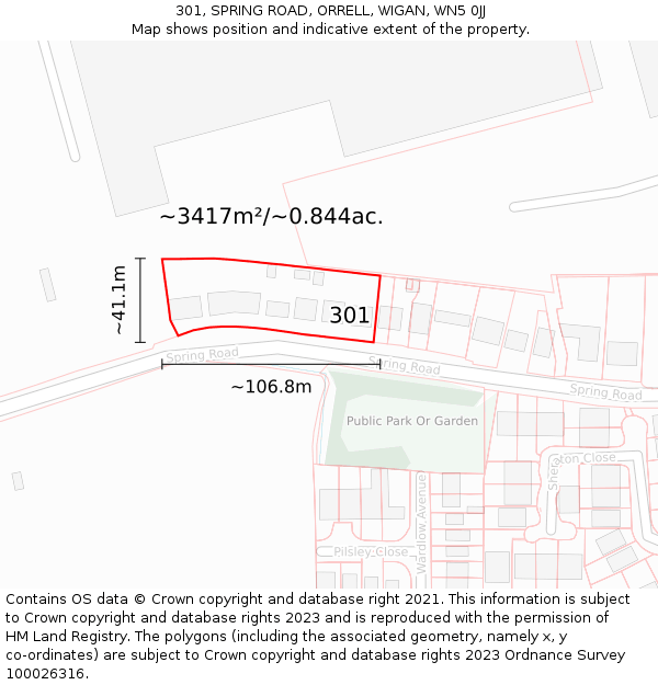301, SPRING ROAD, ORRELL, WIGAN, WN5 0JJ: Plot and title map