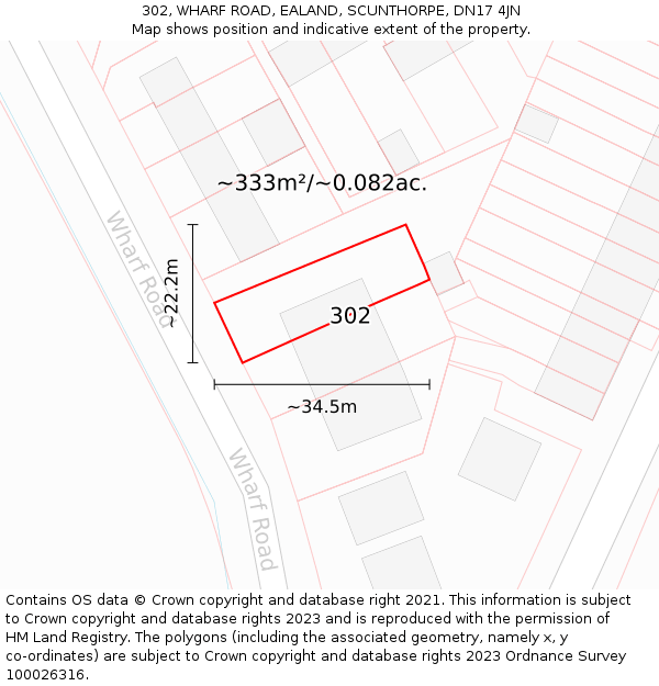 302, WHARF ROAD, EALAND, SCUNTHORPE, DN17 4JN: Plot and title map
