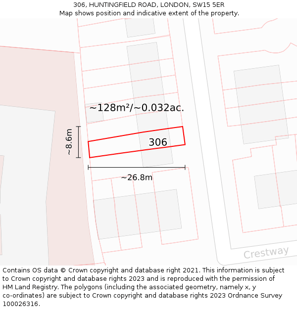 306, HUNTINGFIELD ROAD, LONDON, SW15 5ER: Plot and title map