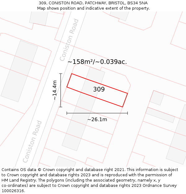 309, CONISTON ROAD, PATCHWAY, BRISTOL, BS34 5NA: Plot and title map