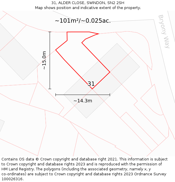 31, ALDER CLOSE, SWINDON, SN2 2SH: Plot and title map