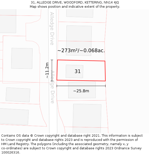 31, ALLEDGE DRIVE, WOODFORD, KETTERING, NN14 4JQ: Plot and title map