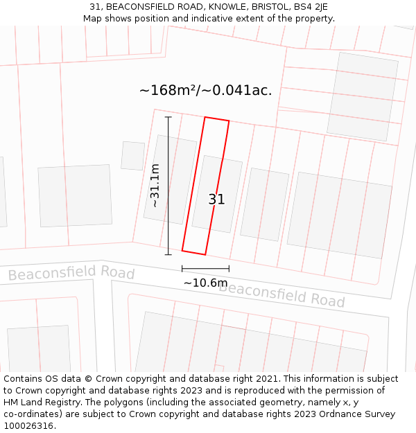 31, BEACONSFIELD ROAD, KNOWLE, BRISTOL, BS4 2JE: Plot and title map
