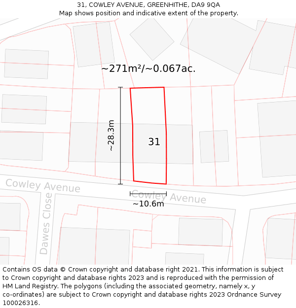 31, COWLEY AVENUE, GREENHITHE, DA9 9QA: Plot and title map