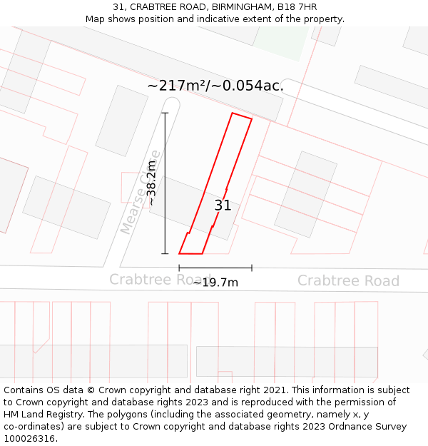 31, CRABTREE ROAD, BIRMINGHAM, B18 7HR: Plot and title map
