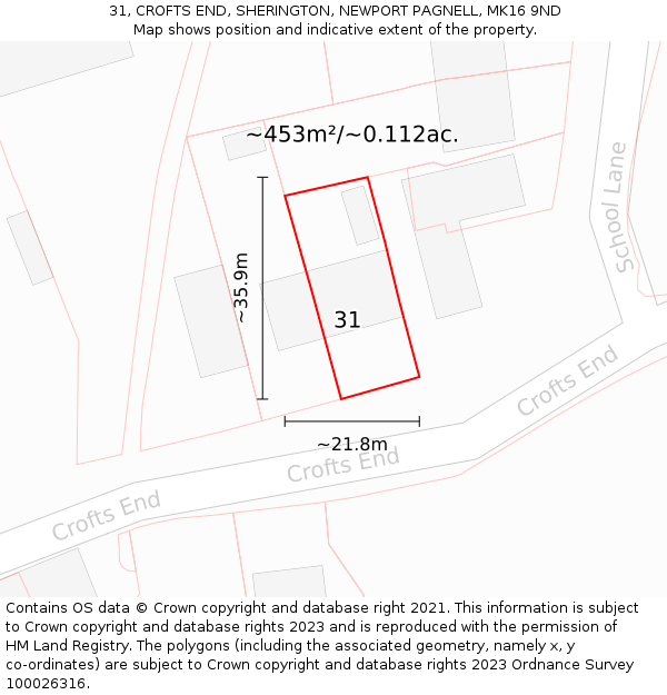 31, CROFTS END, SHERINGTON, NEWPORT PAGNELL, MK16 9ND: Plot and title map