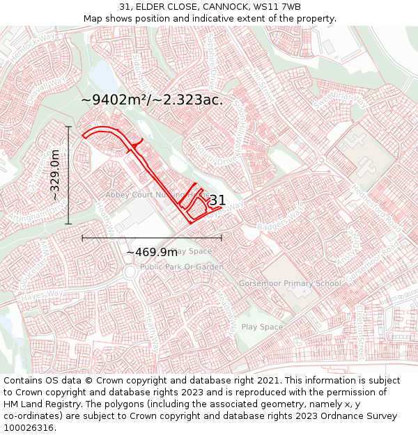 31, ELDER CLOSE, CANNOCK, WS11 7WB: Plot and title map