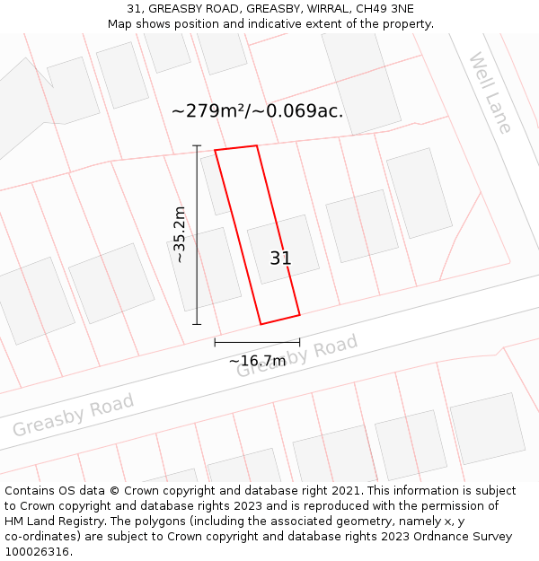 31, GREASBY ROAD, GREASBY, WIRRAL, CH49 3NE: Plot and title map