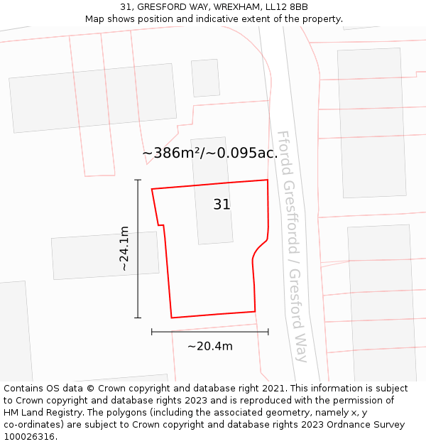 31, GRESFORD WAY, WREXHAM, LL12 8BB: Plot and title map