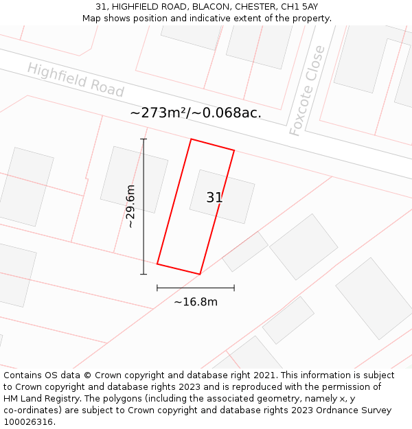 31, HIGHFIELD ROAD, BLACON, CHESTER, CH1 5AY: Plot and title map