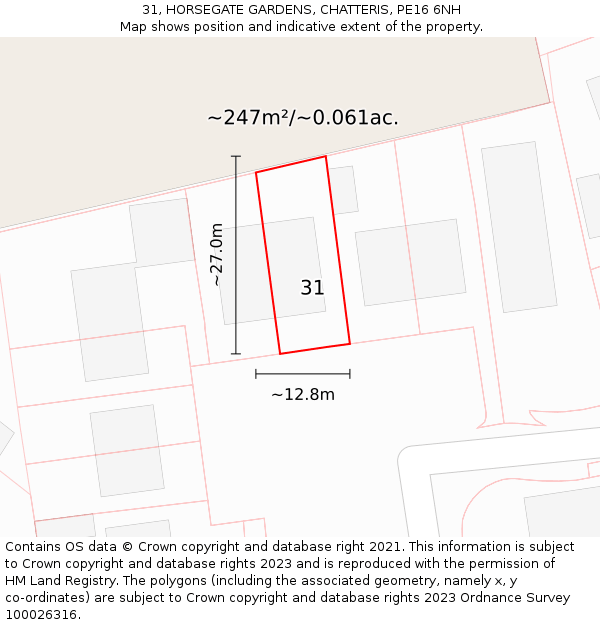 31, HORSEGATE GARDENS, CHATTERIS, PE16 6NH: Plot and title map