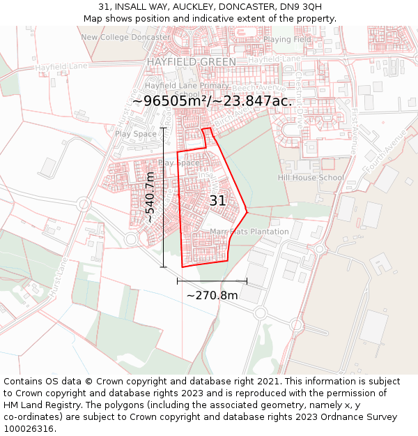 31, INSALL WAY, AUCKLEY, DONCASTER, DN9 3QH: Plot and title map
