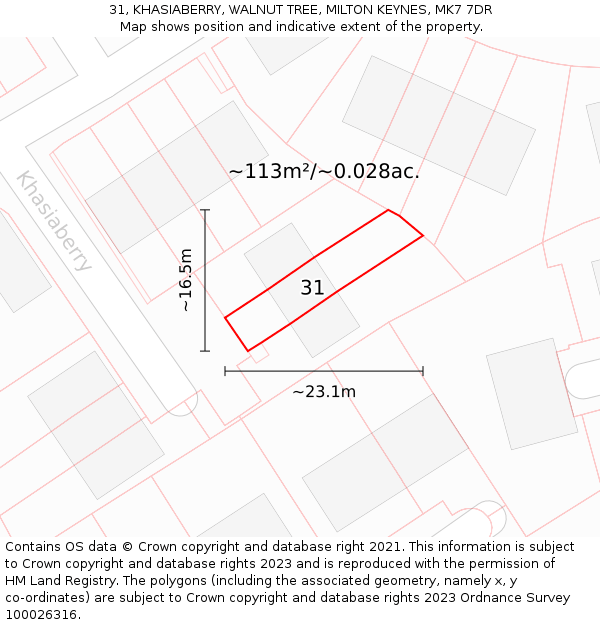 31, KHASIABERRY, WALNUT TREE, MILTON KEYNES, MK7 7DR: Plot and title map