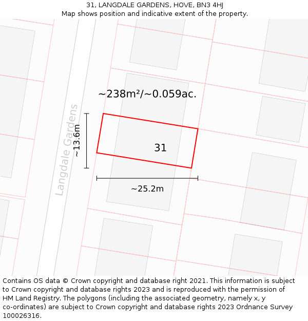 31, LANGDALE GARDENS, HOVE, BN3 4HJ: Plot and title map