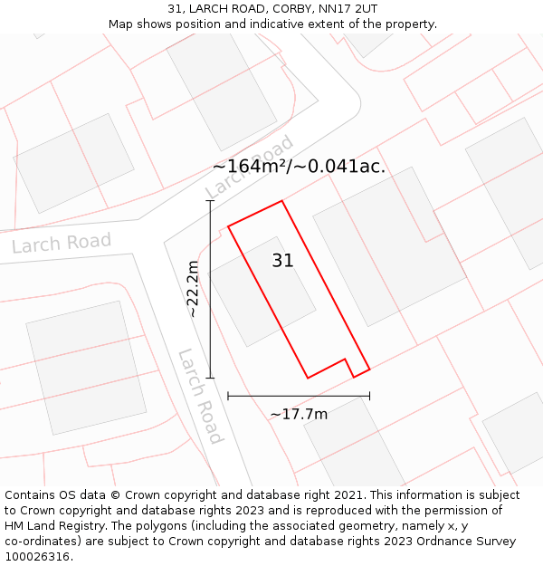 31, LARCH ROAD, CORBY, NN17 2UT: Plot and title map